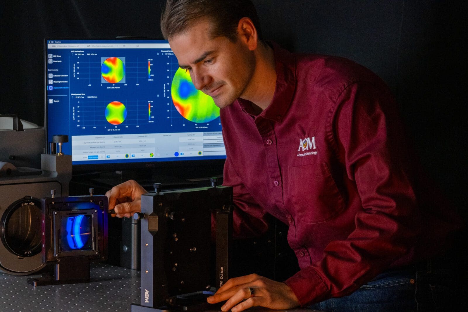 Dr. Logan Graves adjusts a measurement of a complex optic with the help of Morpheus CGH data software.